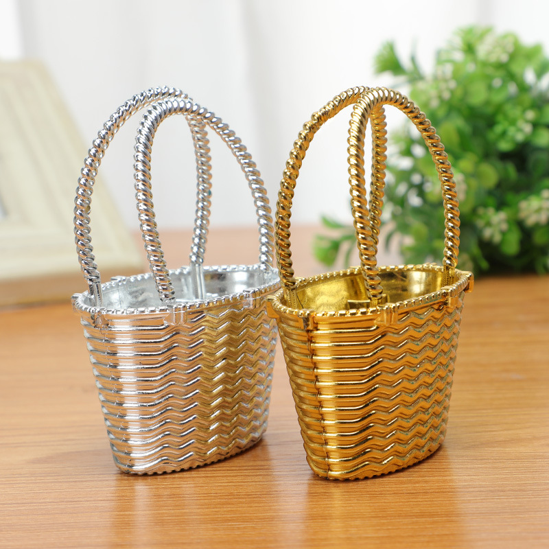 New Electroplated Gold and Silver Packaging Box Flower Basket Shape Small Storage Box European Style Banquet Return Gift Plastic Candy Box