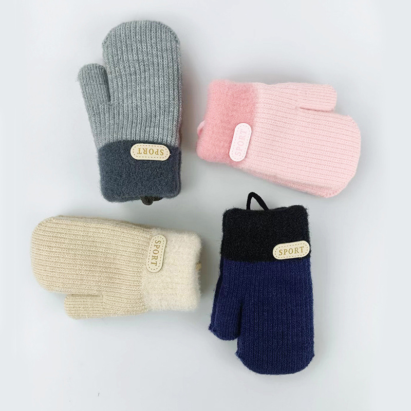 Picture of Autumn and Winter Children's Gloves Hanging Neck fleece-lined Thickened 4-7 Years Old Baby Outdoor Cold-proof Warm Knitted Gloves