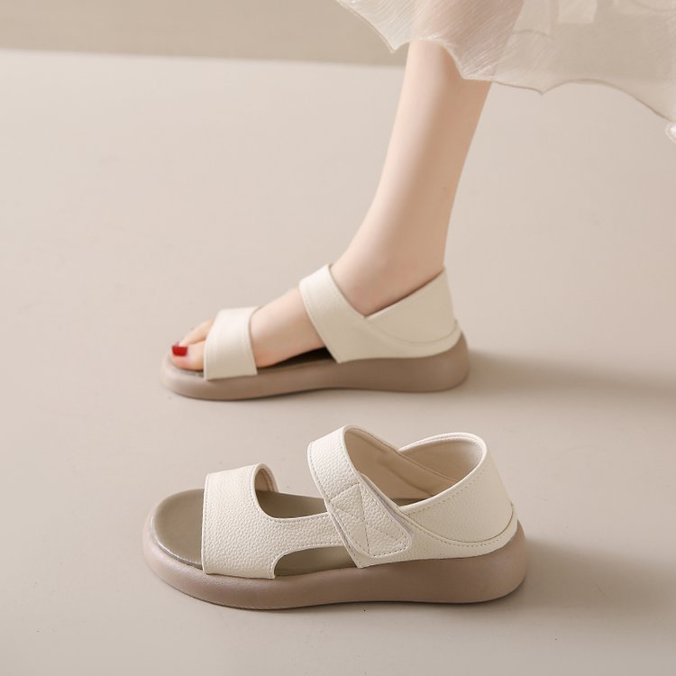 2024 summer new plus size thick-soled sandals flat velcro casual soft bottom soft face student women's shoes wholesale
