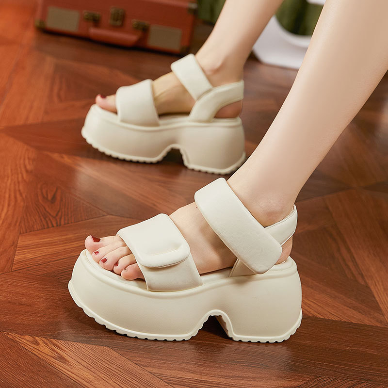 Thick-Soled Sandals for Women Summer 2025 New Velcro Fashion Versatile Outer Wear One-Line High-Heeled High-Bottom Shoes