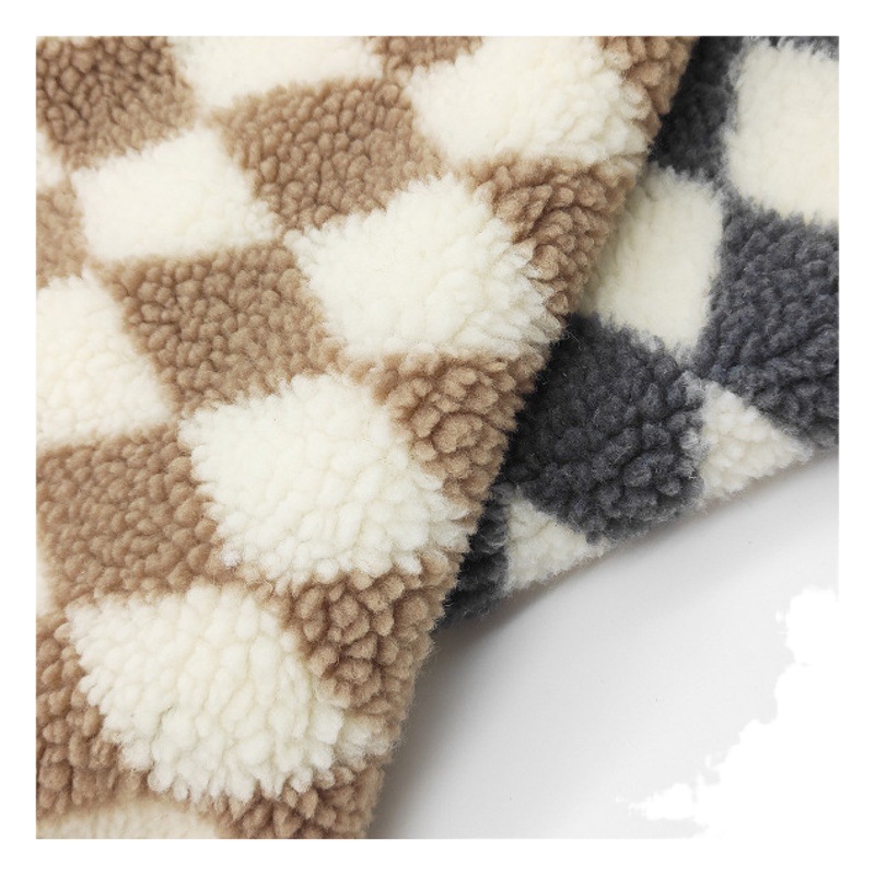 Spot Polyester Lamb Velvet Granular Velvet Jacquard Diamond Plaid Sweater Coat Base Fabric Plush Fabric