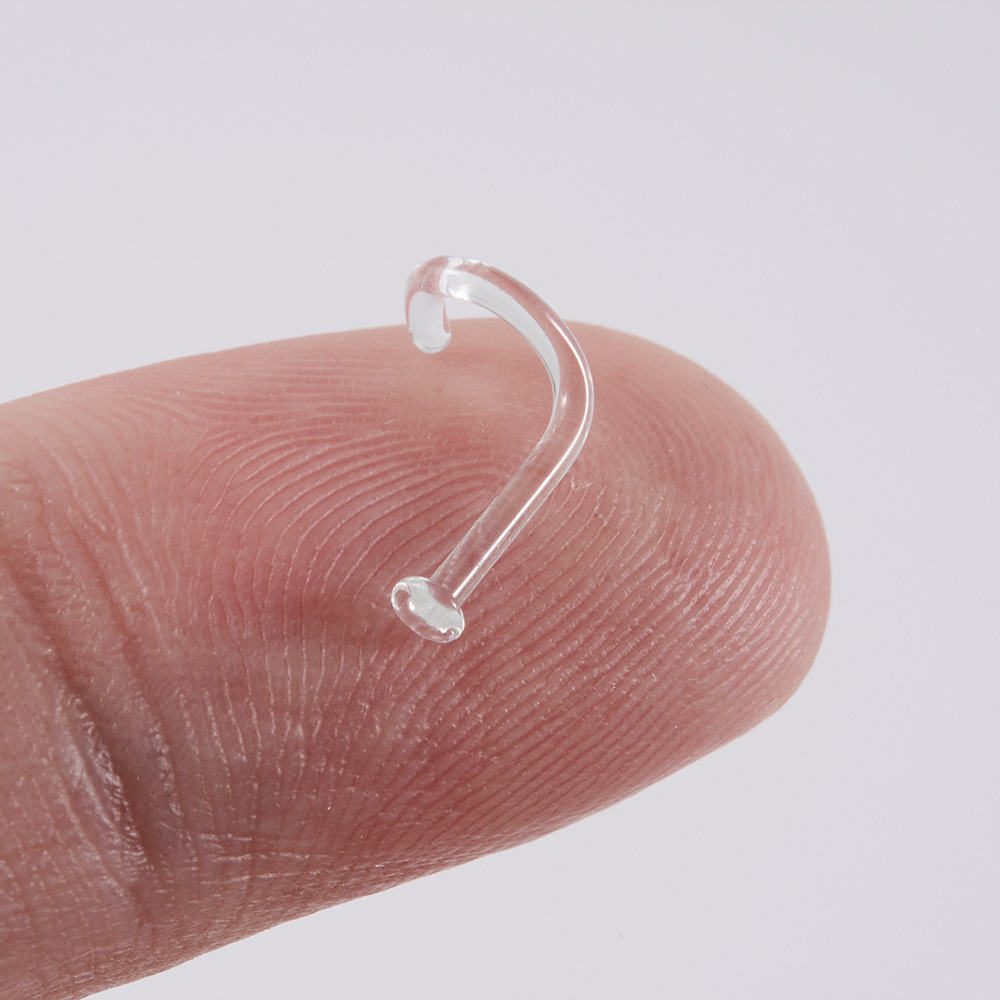 Picture of Cross-border new transparent color glass nose nail C- shaped nose ring personality L-shaped 5-shaped curved rod invisible nose ring puncture nose ornaments