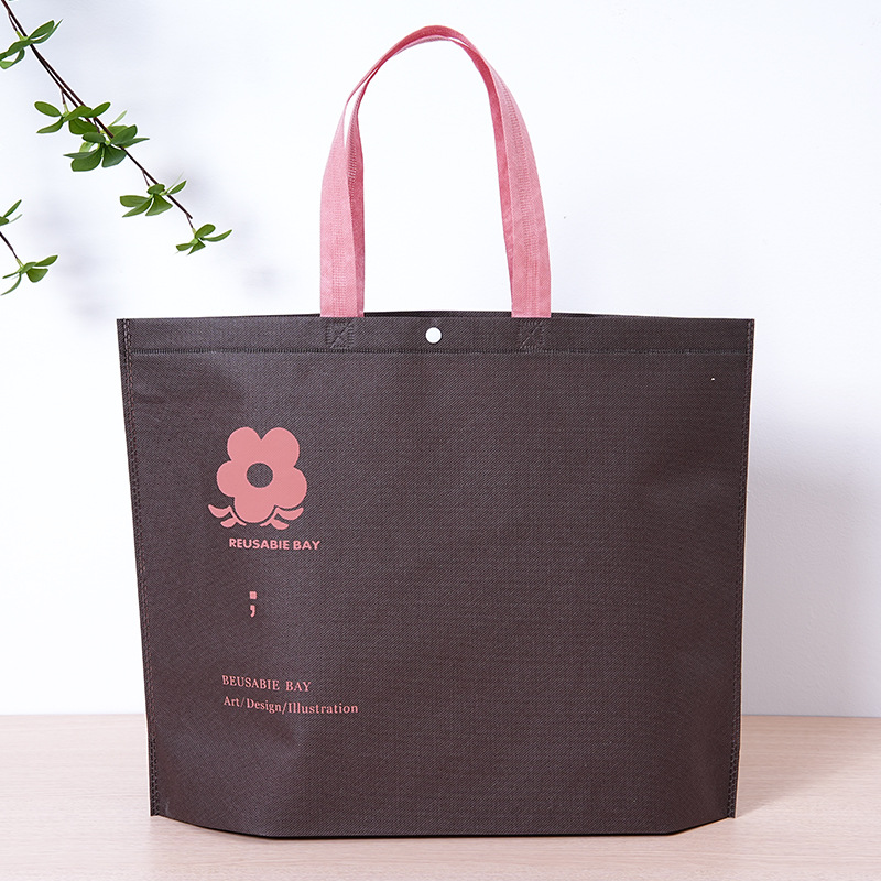 Non-woven handbag custom women's clothing store shopping bag printed logo custom with hidden buckle side horizontal version