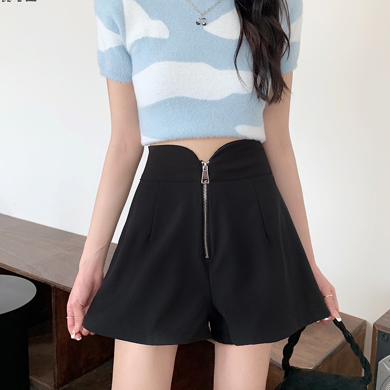 Picture of Black high waist slimming small shorts 2023 new summer versatile outerwear A- line wide leg casual hot pants for girls