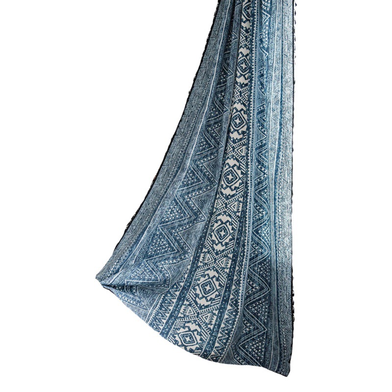 Imam Qiyun Curtain Bohemian Style Blue Geometric Printed Curtain Finished Kitchen Curtain Bay Window Curtain