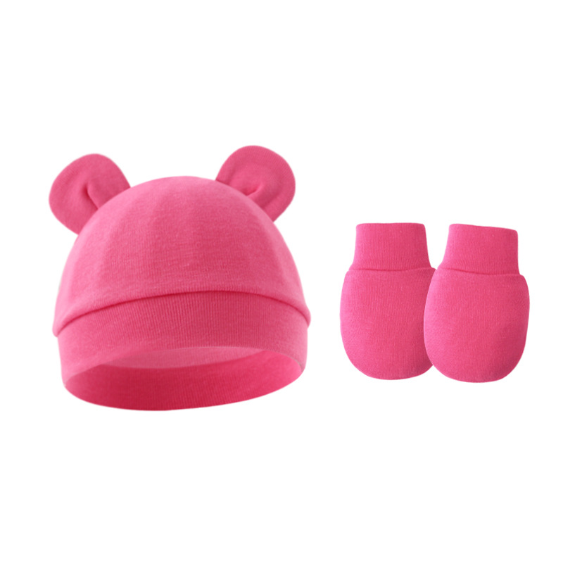 Picture of 2023 foreign trade baby pullover cap Mickey ears baby hat newborn tire cap anti-scratch gloves 2-piece set