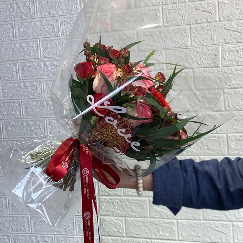 Glassine Paper Ins Style Transparent Carnation Material Simple Weave Opp Waterproof Flower Wrapping Plastic Paper Bouquet Packaging Paper