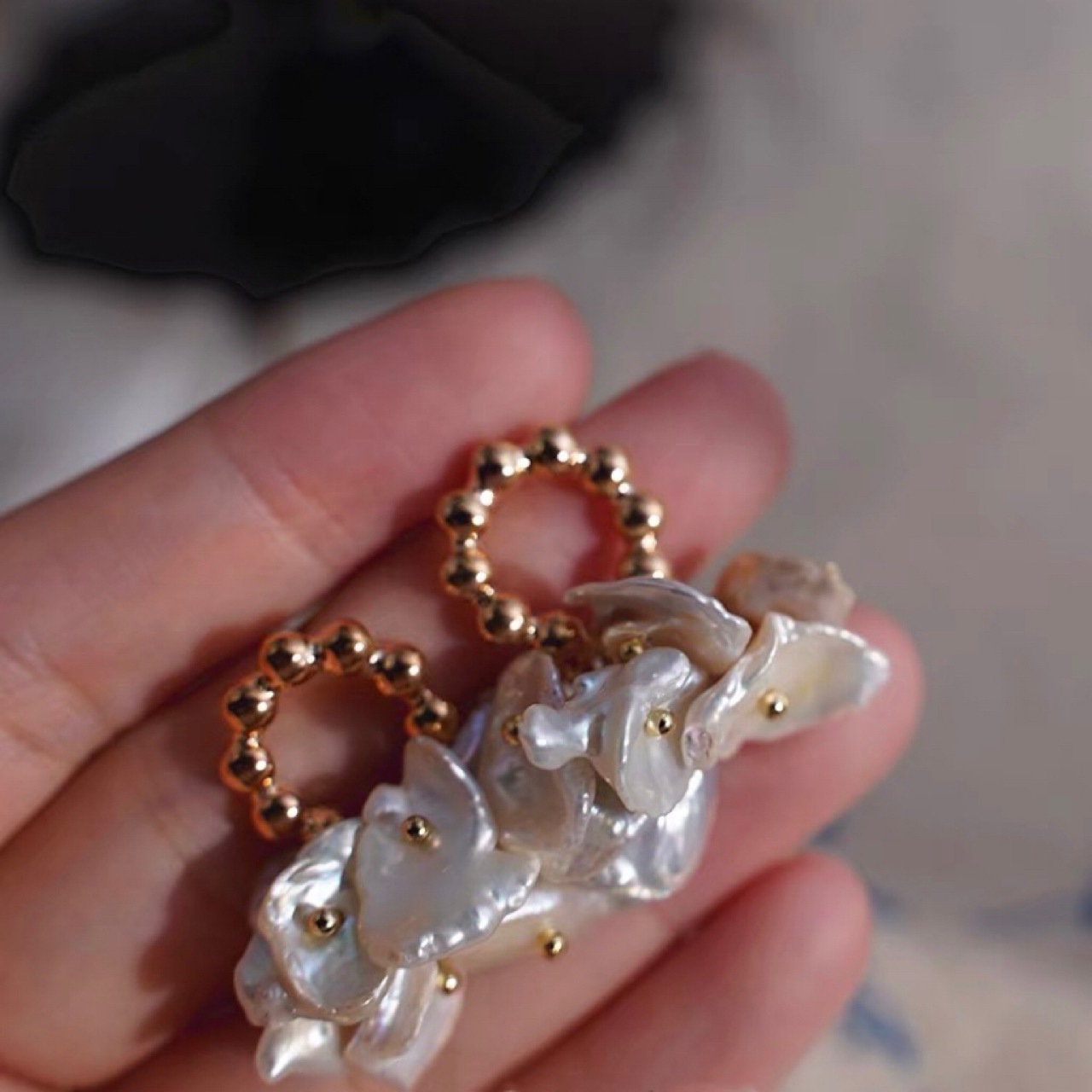 Petal Flower Cluster Natural Baroque Pearl Special-Shaped Earrings Earrings Silver Pin All-Match Simple Fashion Trend Personality