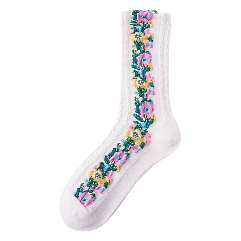 Mid-Calf Ethnic Style Floral Socks, Spring and Autumn Mid-Calf Floral Socks for Women, Trendy Ethnic Style Long Socks, Artistic Retro
