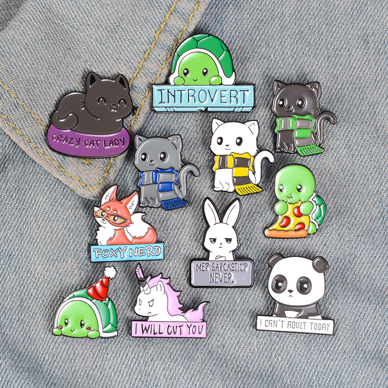 Picture of Creative Cartoon Cute Animal Alloy Brooch Cartoon Rabbit Turtle Cat Fox Panda Unicorn Accessories
