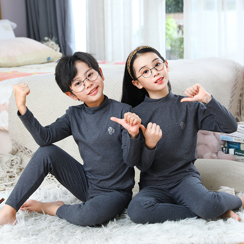 Picture of Children's warm clothes suit boys' underwear girls' half turtleneck autumn clothes long pants middle and big children boys' cotton sweater autumn and winter