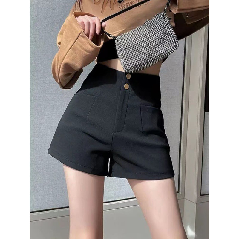 2024 chubby girl plus size Wide Leg Shorts Black High Waist Outer Wear Slimming All-match A- word Casual Suit Shorts Trendy