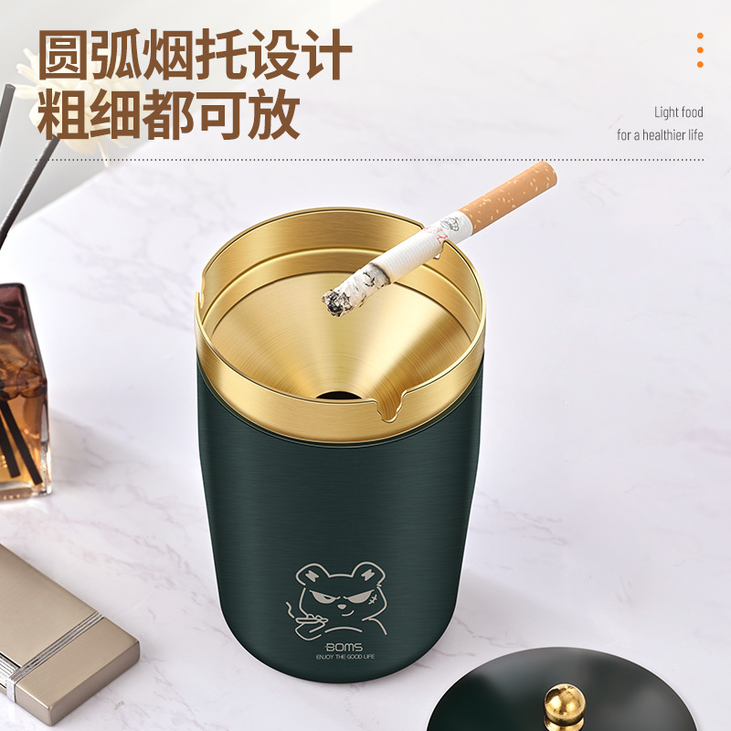 Picture of Wholesale stainless steel ashtray round windproof ktv bar living room with lid ashtray office hotel gift