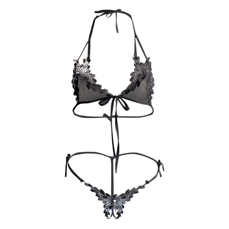 Night Fans Sexy Lace Three-Point Suit Women's Sexy Small Chest Pure Desire Underwear Hot Passion Open Pajamas 2056