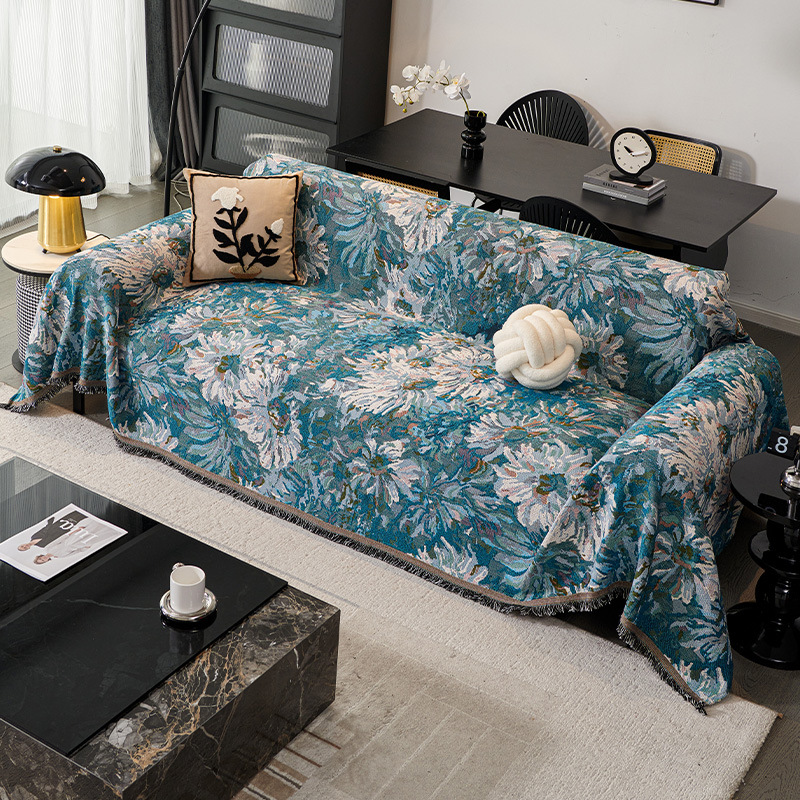 Light Luxury Sofa Cover Blue Enchantress Sofa Cover Cloth for Four Seasons Universal Sofa Towel Autumn and Winter Non-slip Anti-cat Scratch Sofa