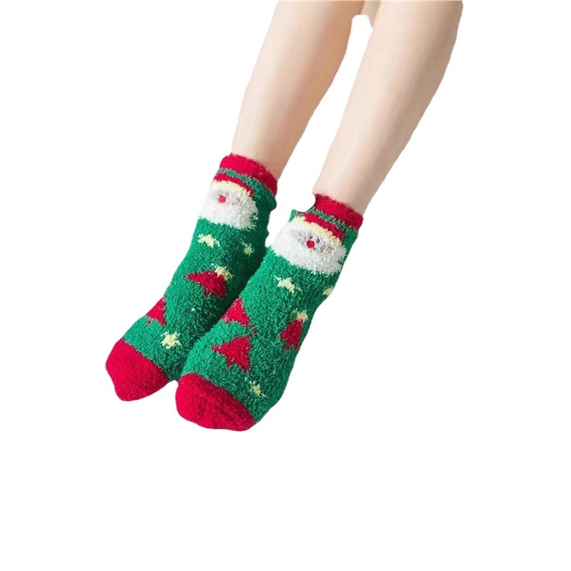 Socks Stereo Cartoon Coral Velvet Socks for the Elderly Christmas Socks Elk Mid-Calf Floor Socks Warm Christmas Socks New Style