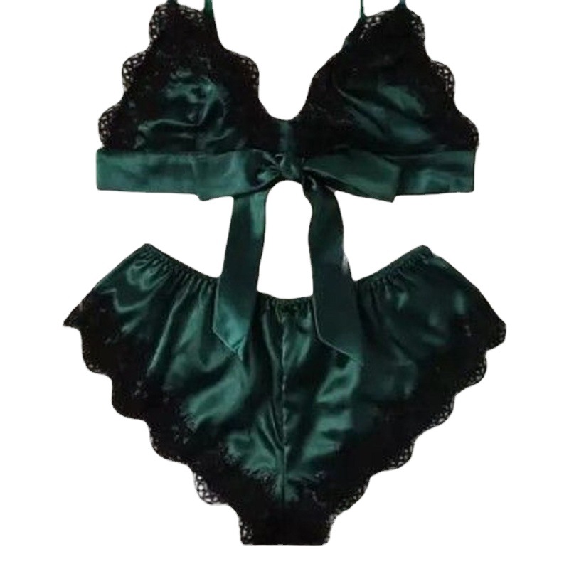 Cross-border European and American Foreign trade sexy perspective stretch pajamas women's three-point suit strap lace sexy lingerie wholesale