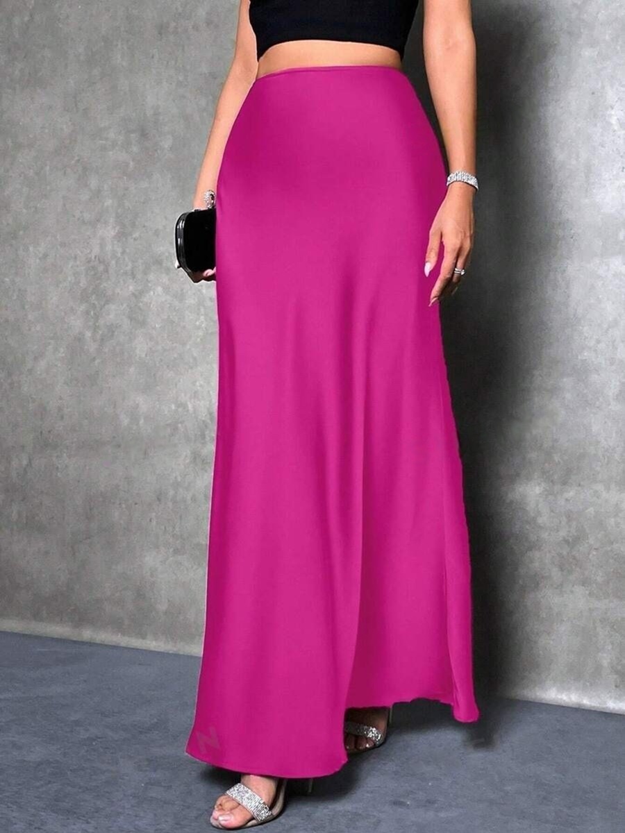 Foreign Trade Cross-Border Satin Skirt Spring and Summer New European and American Amazon Simple Imitation Silk Long Skirt Women's Clothing