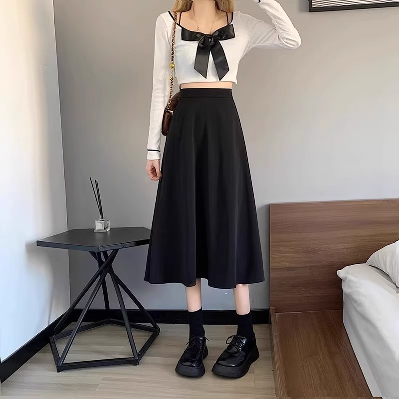 Picture of Women's skirt autumn and winter 2023 new mid-length high waist slimming A- line skirt black small large swing umbrella skirt