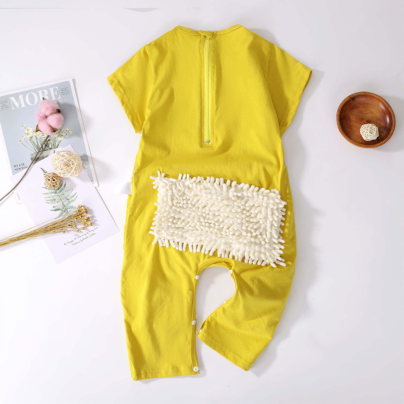 Picture of Summer thin short-sleeved conjoined baby mop man climbing suit baby jumpsuit climbing suit cleaning floor anti-dirty even
