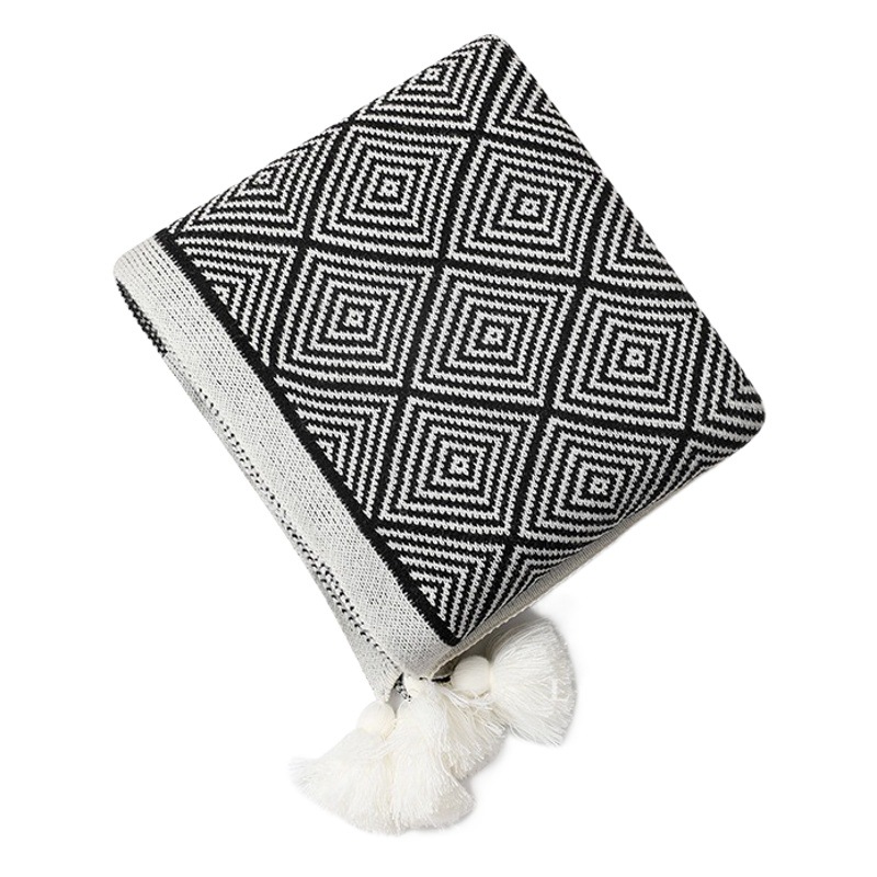 Bohemian sofa blanket bay window blanket knitted blanket ethnic style back pattern air conditioning blanket tassel nap blanket