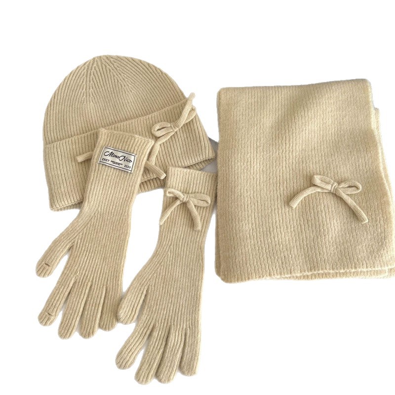 Picture of 25 Years New Korean Woolen Hat Pure Color Scarf Gloves Hat Winter Warm and Cold-Proof Knitted Three-Piece Suit
