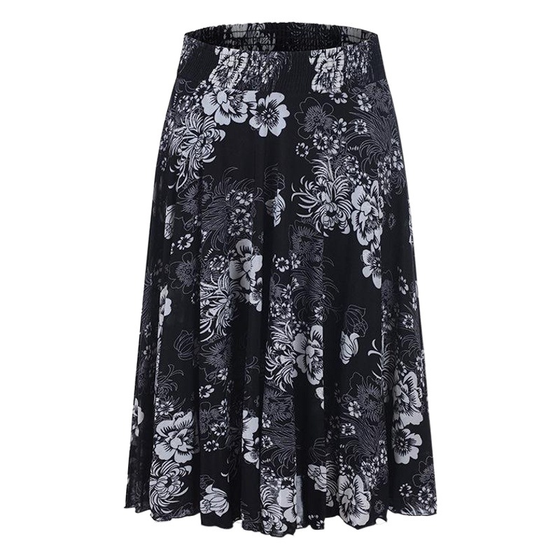 Picture of Middle-aged and elderly summer thin skirt mother's elastic waist color ice silk mid skirt high waist elastic dancing skirt