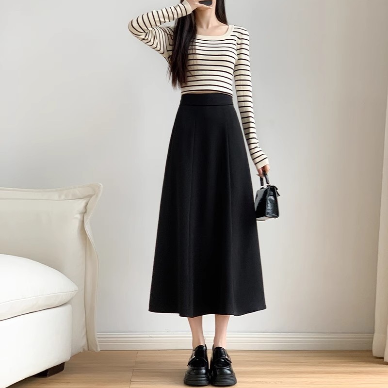Simple Black Suit Skirt Women's Spring and Summer High Waist Slimming Commuter Umbrella Skirt Small Long Skirt A- Line Skirt