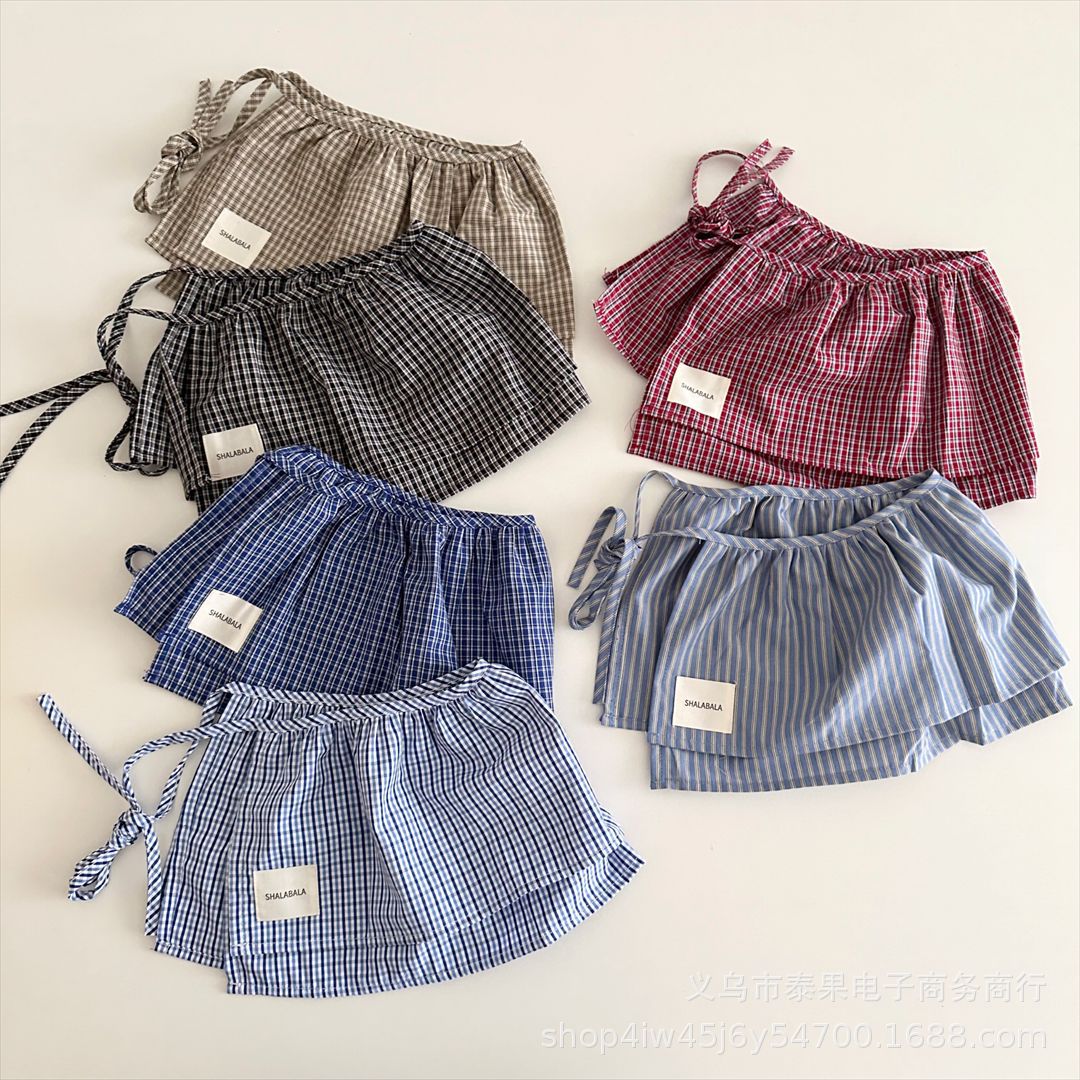 Korean Style Ins Style Western Style Plaid Apron Girl's Daily Wear Fashion One-piece Stacked Skirt Curtain