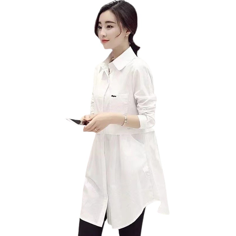 Picture of Korean Style Loose Large Size Shirt Women's Spring and Autumn New Arrival Plaid Shirt All-Match Fashionable Mid-Long Long Sleeve Top