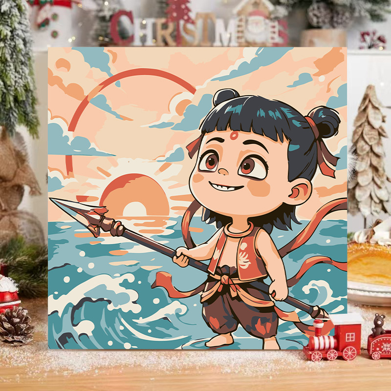Picture of The child prodigy of Naohai diy digital oil painting manual coloring animation Ao C Naozha oil painting decorative painting