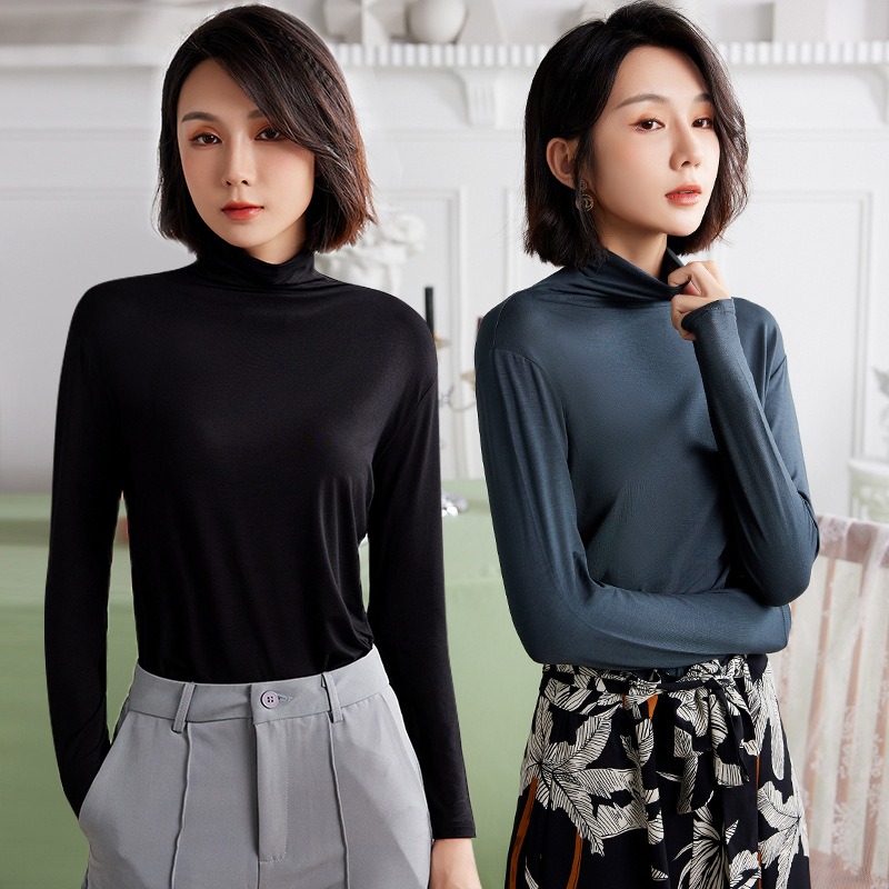 Picture of Modal Base Shirt Long-sleeved T-shirt Women's Autumn and Winter New Half-high Neck plus size Slim-fit Solid Color Thin Top