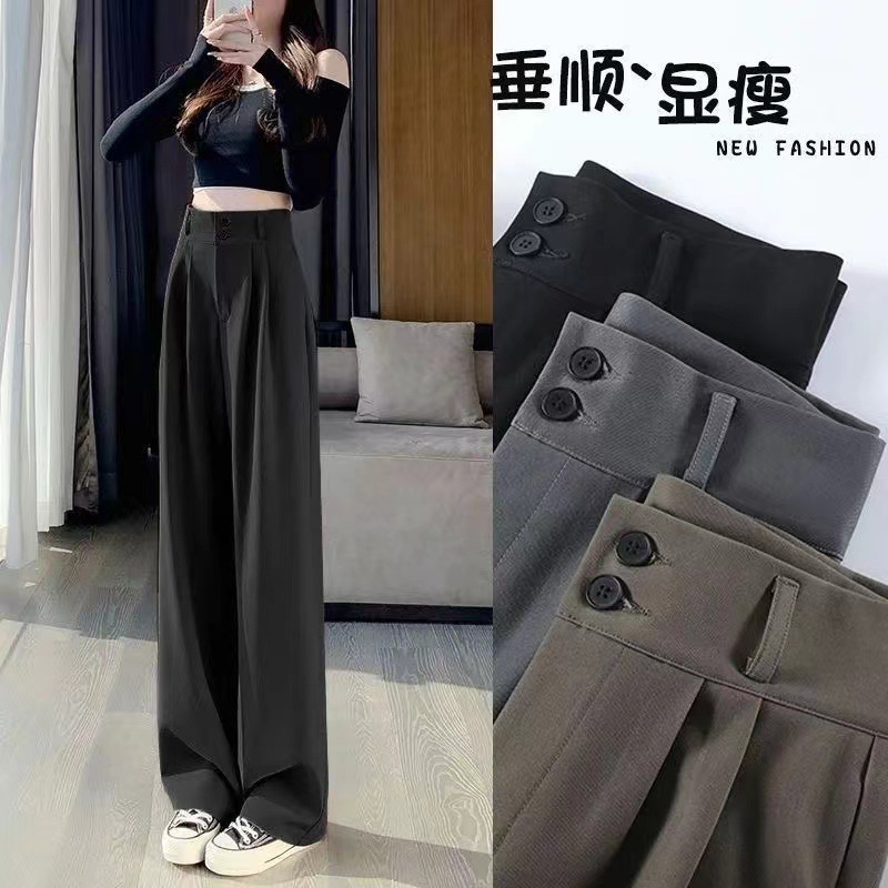 New women's high waist draping suit pants two buttons fashionable elegant suit pants small straight casual pants