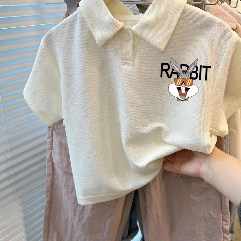 Picture of Summer Kidsren's Short-Sleeved Polo Collar T-Shirts for Boys and Girls Cartoon Casual Summer Clothes Korean Style Middle School Students Lapel Tops