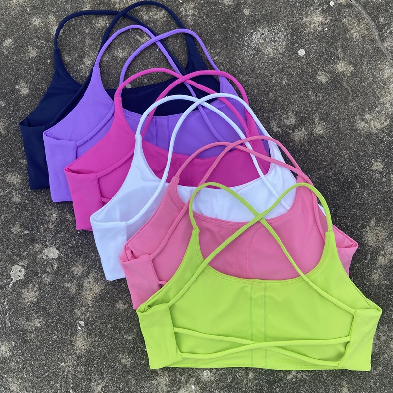 Women's Naked Fitness Bra High Elastic Running Sports Underwear Thin Shoulder Strap Cross Back Quick-drying Fitness Top