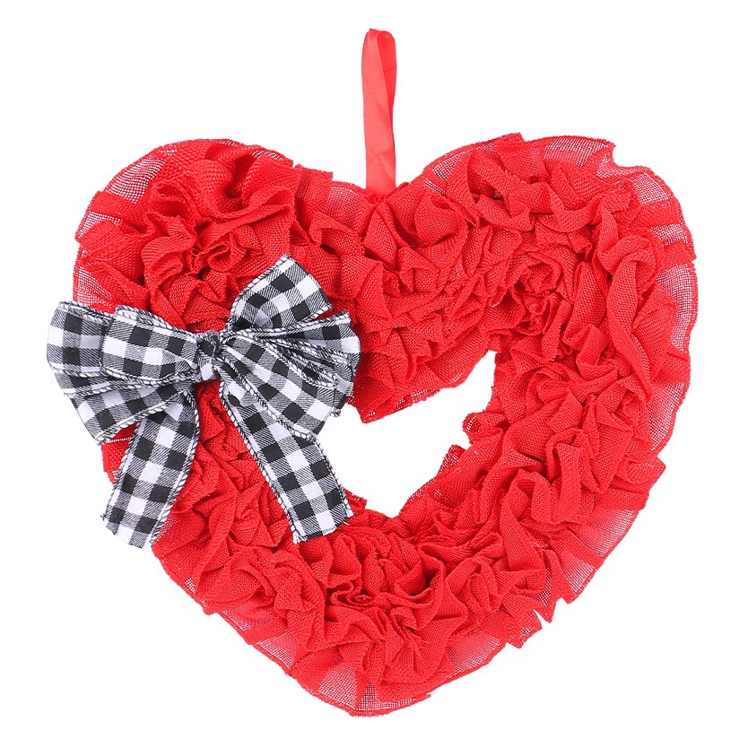 Hong Kong Love 2025 Cross-border New Products Door Decoration Fabric Valentine's Day Wreath Peach Heart Wall Hanging Festival Layout