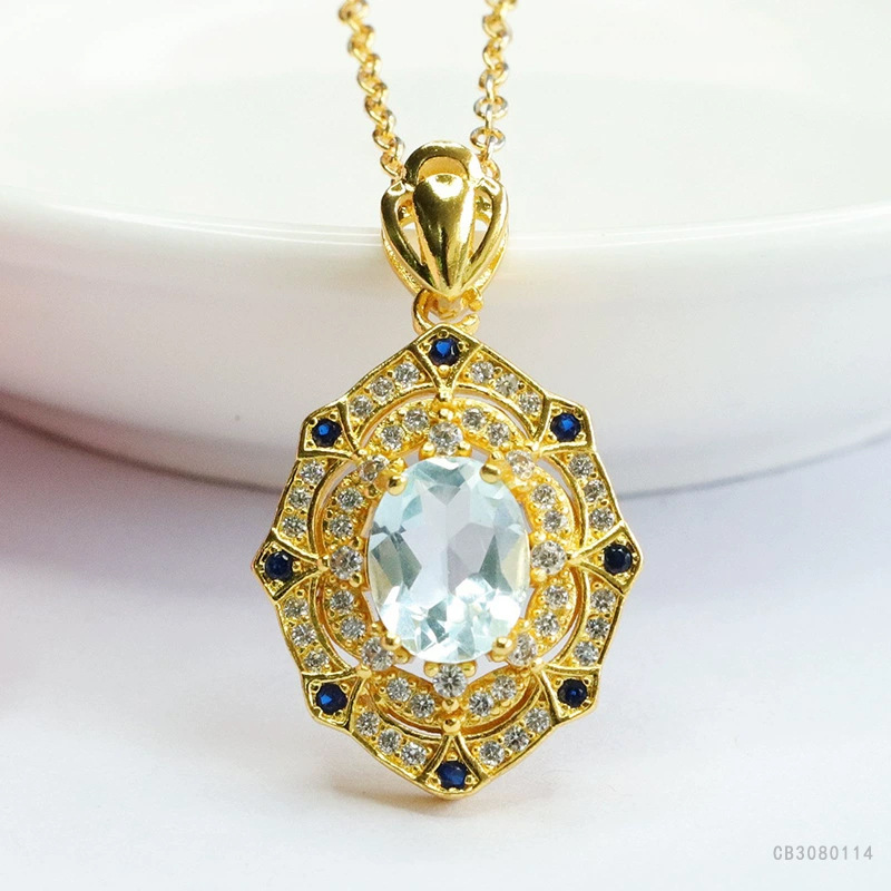 Yuyu Natural Topaz Pendant European and American Retro Caibao Necklace Factory Wholesale CB3080114