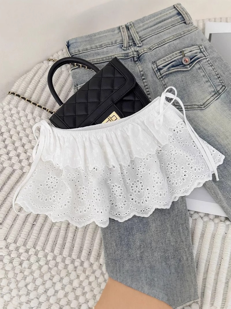 Short Embroidered Cut Out Hook Layered Cake Skirt for Women Spring 2025 Bow Tie Layered Short Skirt Butt Curtain