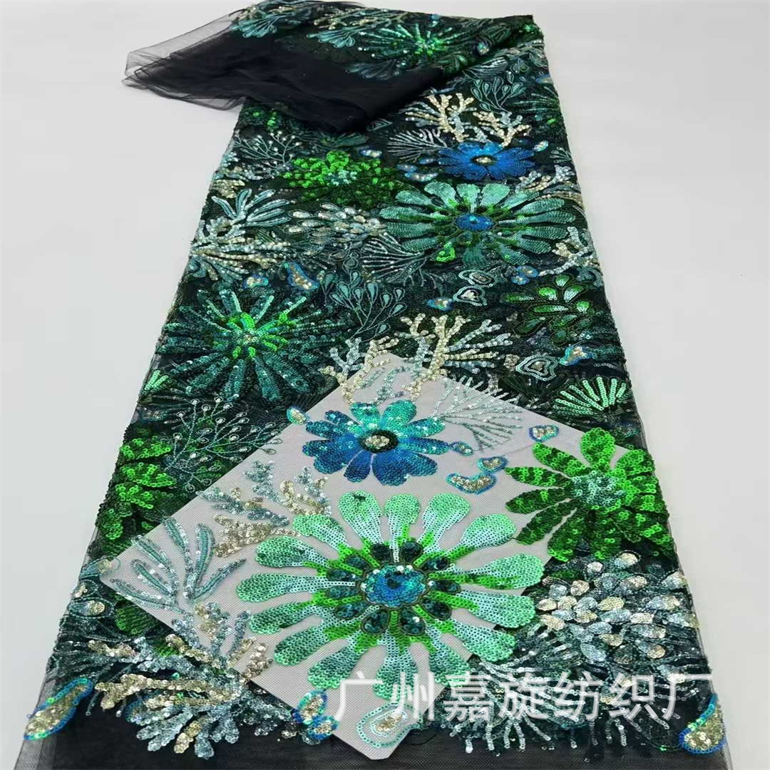 New Chinese Style Large Flower Colorful Stacked Sequin Embroidered Cloth High-End Cheongsam Dress Skirt Sequin Embroidered Lace Fabric