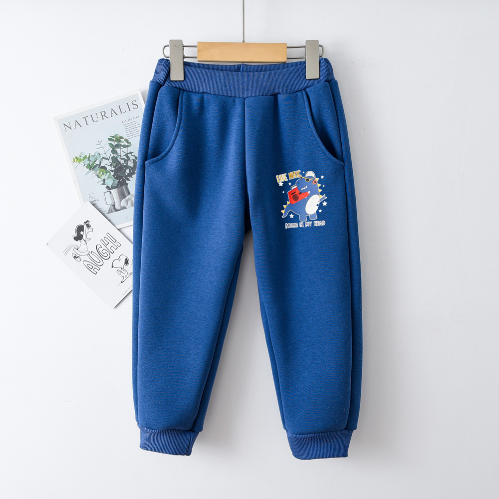 Picture of Winter Children's fleece-lined Sports Pants Thickened Dinosaur New Boys' Casual Pants Winter Children's Wear Silver Fox Velvet Sweatpants