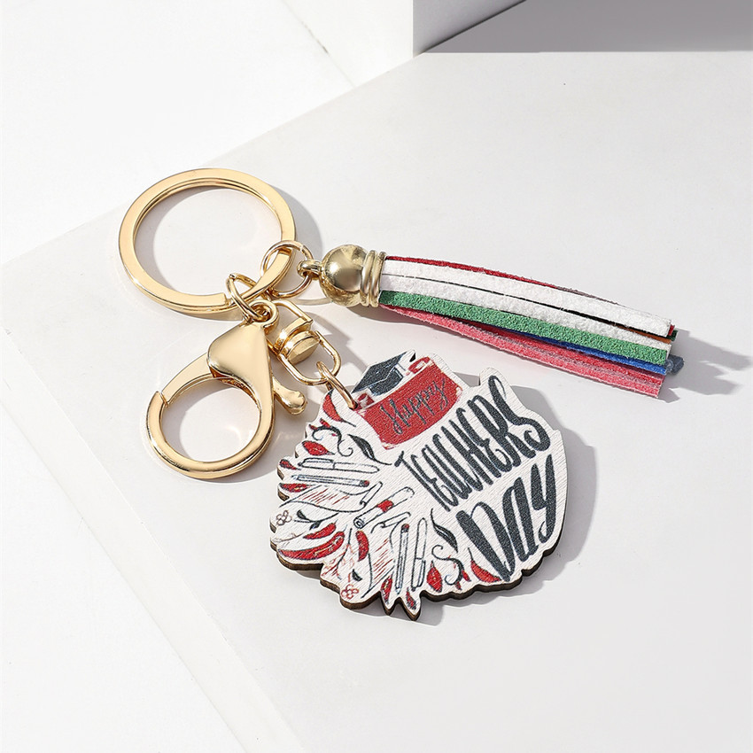 Picture of Europe and the United States hot keychain creative graduation season gift teacher rainbow wooden tassel pendant