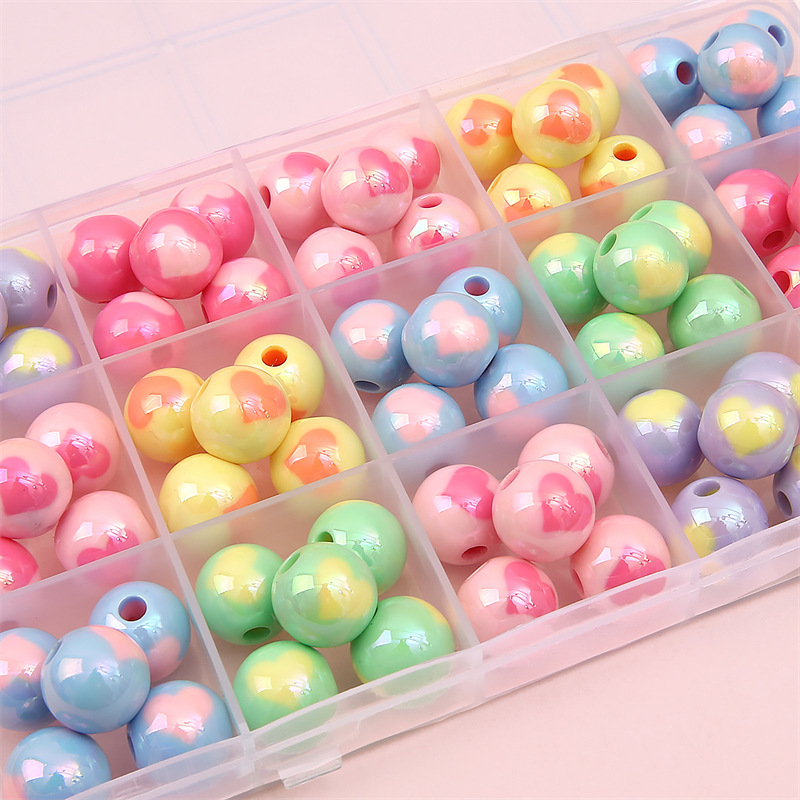 Picture of Large aperture acrylic light cream multicolor love round beads beaded handmade DIY bracelet necklace accessories