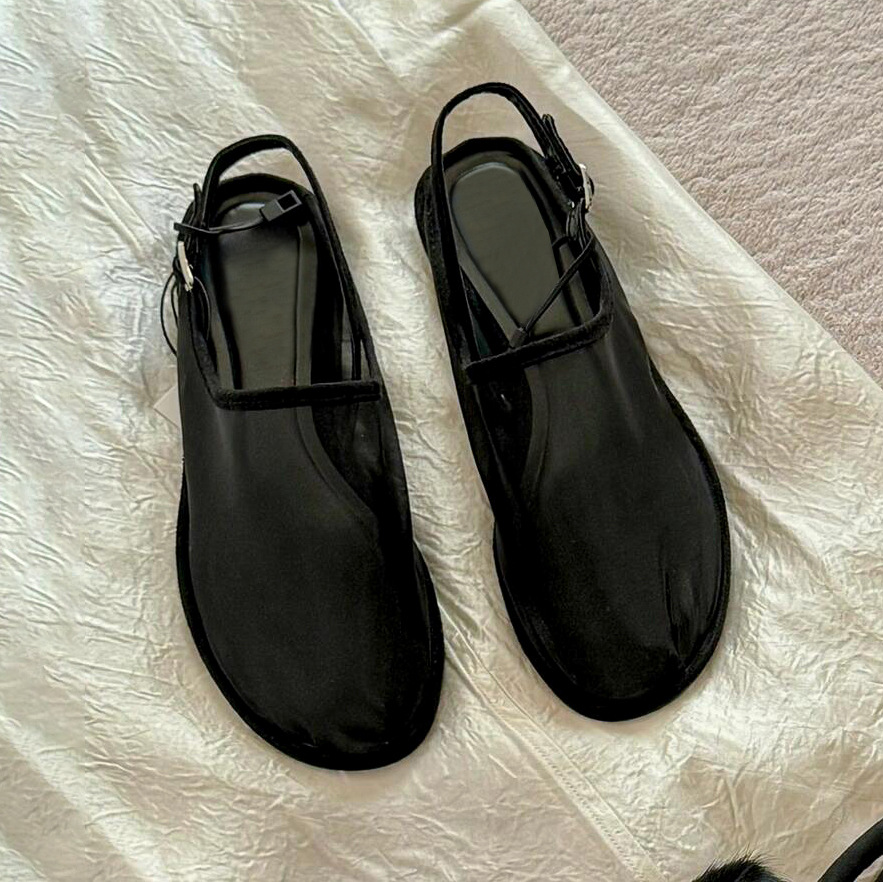 Za Women's Shoes Mesh Fabric Mesh Shoes Round Toe Breathable Flats Casual Mule Shoes Baotou Half Slippers Sandals Women Summer