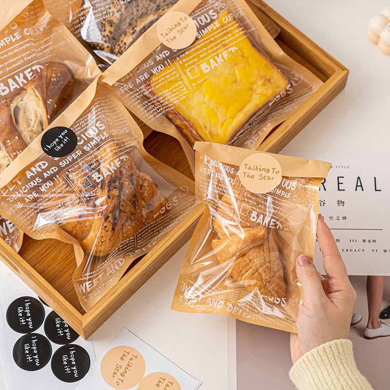 English cowhide ice bread bag pineapple bag croissant bag self-sealing bag sliced toast transparent bag baking bag