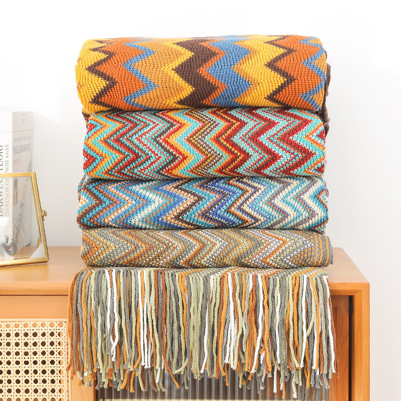 Picture of Bohemian Sofa Blanket Autumn and Winter Knitted Blanket Lazy Travel Shawl Office Bed End Nap Thin Blanket