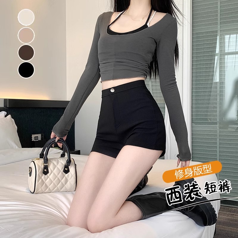 Summer High Waist Suit Shorts Women's 2024 New Outer Wear Hip Hot Tight Black All-match Bottoming Hot Pants