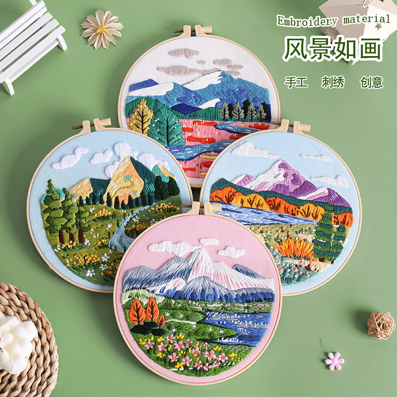 New Landscape Embroidery DIY Handmade Material Bag Embroidery Needle suit Cotton Amazon Cross-border English Original