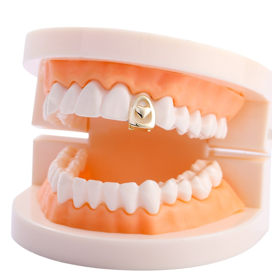 European and American hip-hop braces hollow-out love single gold braces teeth grills rapper hip-hop jewelry