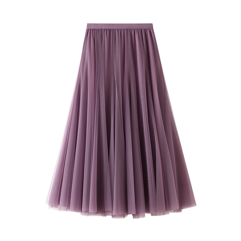 New Style Long Veil Skirt Skirt Women's High Waist Mid-Length Mesh Skirt Pleated Skirt A- Line Skirt Fairy Skirt