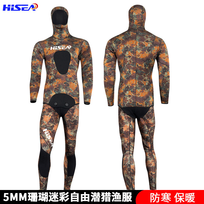 Picture of 5mm Thickeneded Split Wetsuit Men's Free Diving Camouflage Fishing Suit Warm Camouflage Deep Diving Fishing Suit Winter
